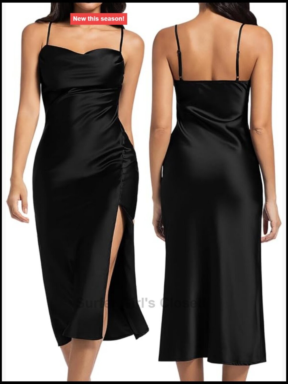 Satin Slip Midi Dress Spaghetti Strap Cocktail Party Sleeveless